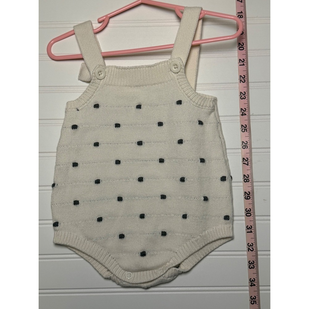 Cat & Jack Baby Cream Navy Polka Dot Knit Bubble Romper 12M Sleeveless One Piece